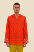 Shirt in printed cotton gauze with hoodie